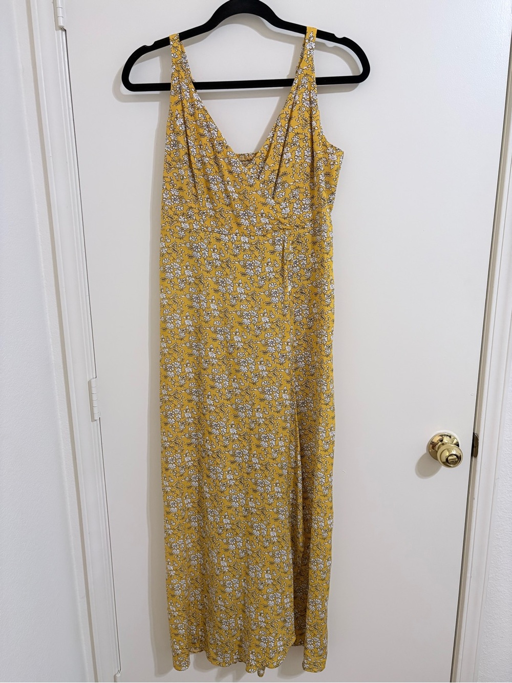 Yellow Floral Maxi Dress with Drape Neckline
